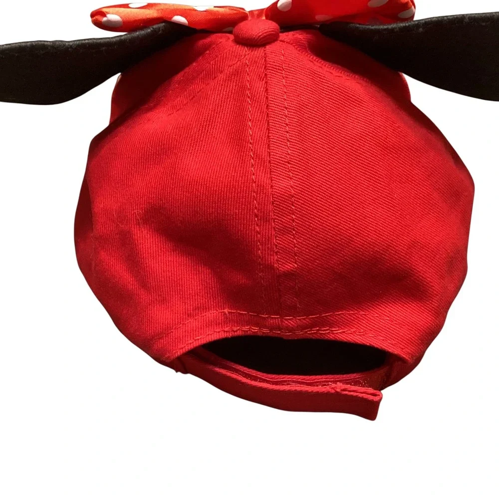 Disney Minnie Mouse Girls Red Glitter Baseball Cap 3D Ears Polka Dot Glitter EUC